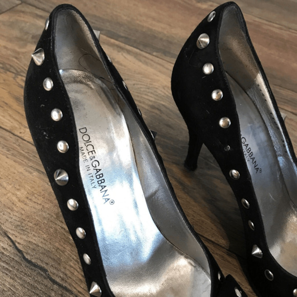 DOLCE & GABBANA Black Suede Silver Pointed Studded Heels Womans size 36.5 US 6 - Picture 5 of 14